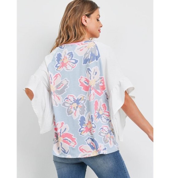 Floral Print Top with Bell Sleeves - Picture 2 of 4